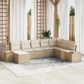 vidaXL Σετ Καναπέ Κήπου με μαξιλάρι 8 pcs Μπεζ Πολυ ράταν