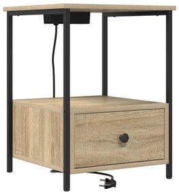 vidaXL Κομοδίνο με Σταθμό Φόρτισης με συρτάρι 2 pcs Sonoma Δρυς