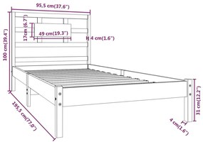 ΠΛΑΙΣΙΟ ΚΡΕΒΑΤΙΟΥ 90 X 190 ΕΚ. ΑΠΟ ΜΑΣΙΦ ΞΥΛΟ 3FT SINGLE 3105630