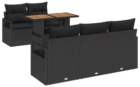 vidaXL Σετ Καναπέ Κήπου 6 Τεμαχίων με Μαξιλάρια Μαύρο Πολυ Ρατάν