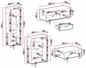 Σετ επίπλων Omaha S114, Ελαφριά δρυς, Μαύρο, Με πρόσθετο εξοπλισμό, Ξεχωριστά μέρη, Με τραπέζι τηλεόρασης, 155 kg | Epipla1.gr