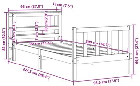 Σκελετός Κρεβατιού Χωρίς Στρώμα 90x200 εκ Μασίφ Ξύλο Πεύκου - Καφέ