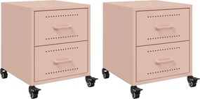 vidaXL Κομοδίνα 2 τεμ. Ροζ 36x39x43,5 εκ. από Χάλυβα