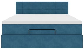 vidaXL Οθωμανικό κρεβάτι με στρώμα & LEDs Σκούρο μπλε 140x190cm Velvet
