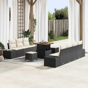 vidaXL Σετ Καναπέ Κήπου με μαξιλάρι 10 pcs Μαύρο Πολυ ράταν