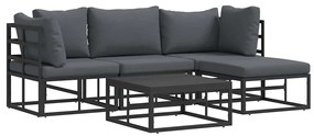 vidaXL Σετ Καναπέ Κήπου με μαξιλάρι 5 pcs Μαύρο Αλουμίνιο