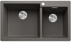Blanco Pleon 9 Α Volcano Grey SILGRANIT™ PuraDur™ Γρανιτένιος Νεροχύτης Ένθετος με 2 Γούρνες 86x50cm