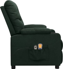 vidaXL Πολυθρόνα Μασάζ Ηλεκτρική Σκούρο Πράσινο Υφασμάτινη