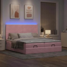 VidaXL Οθωμανικό κρεβάτι με στρώματα & LEDs Ροζ 200x200cm Velvet