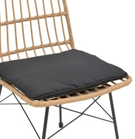 Καρέκλα Naoki rattan σε φυσική απόχρωση με μαύρο μαξιλάρι και μεταλλικό μαύρο πόδι 45x60x83εκ 45.5x59.5x89 εκ.