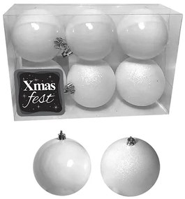 Σετ Μπάλες 6τμχ Λευκές Shiny-Glitter Δ7εκ. Xmas fest 93-2522