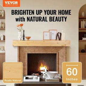 VEVOR Fireplace Mantel Wood Shelf Floating Rustic Fireplace Mantel 60&quot; Natural