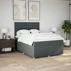 vidaXL Κρεβάτι Boxspring με Στρώμα Σκούρο Γκρι 140x200 εκ Υφασμάτινο