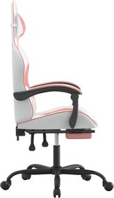 vidaXL Καρέκλα Gaming Περιστεφόμενη Υποπόδιο Λευκή &amp; Ροζ Συνθ. Δέρμα