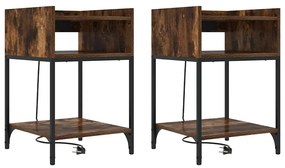 vidaXL Κομοδίνο 2 pcs Καπνιστή δρυς 40 x 40 x 61 εκ Επεξεργασμένο ξύλο