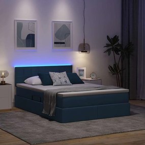 vidaXL LED Κρεβάτι αποθήκευσης με στρώμα Μπλε 140 x 190 cm Ύφασμα
