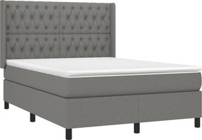 vidaXL Κρεβάτι Boxspring με Στρώμα &amp; LED Σκ.Γκρι 140x190εκ. Υφασμάτινο