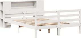 vidaXL Κρεβάτι Βιβλιοθήκη Χωρίς Στρώμα Λευκό 135x190 εκ Μασίφ Πεύκο
