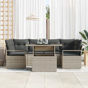 vidaXL Σετ Σαλονιού Κήπου 7 Τεμαχίων με Μαξιλάρια Ανοιχτό Γκρι Πολυ Ρατάν