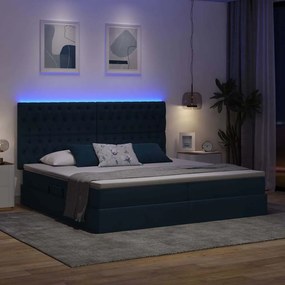 vidaXL LED Κρεβάτι αποθήκευσης με στρώμα Μπλε 200 x 200 cm Ύφασμα