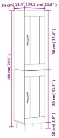 Ντουλάπι Λευκό 34,5 x 34 x 180 εκ. από Επεξεργασμένο Ξύλο - Λευκό