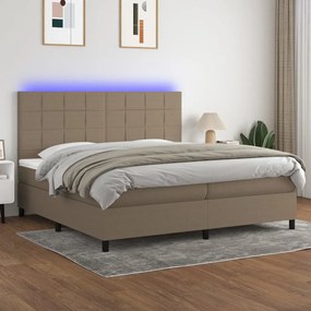 vidaXL Κρεβάτι Boxspring με Στρώμα & LED Taupe 200x200 εκ. Υφασμάτινο