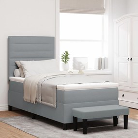 Κρεβάτι Box Spring με Στρώμα & Πάγκο Ανοιχτό Γκρι 100x200 cm Ύφασμα