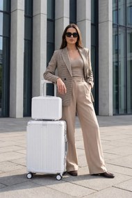 Stewehome Σετ 2 τεμαχίων βαλίτσες καμπίνας και νεσεσέρ από πολυανθρακικό λευκό 56x38x22 cm