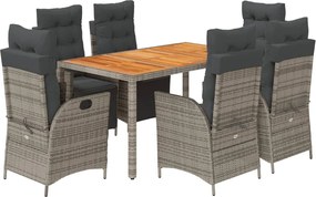 vidaXL Σετ Τραπεζαρίας Κήπου 7 τεμ. Γκρι Συνθ. Ρατάν με Μαξιλάρια