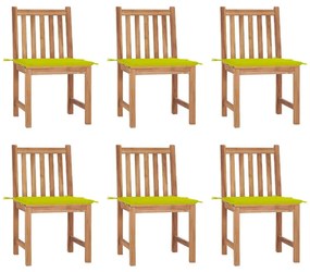 Καρέκλες Κήπου 6 Τεμαχίων από Μασίφ Ξύλο Teak με Μαξιλάρια - Πράσινο