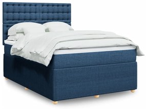 Κρεβάτι Boxspring με Στρώμα Μπλε 140x200 εκ. Υφασμάτινο - Μπλε