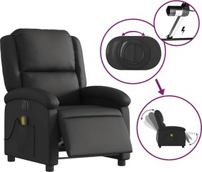 vidaXL Πολυθρόνα Μασάζ Ανακλινόμενη Ηλεκτρική Μαύρη Γνήσιο Δέρμα