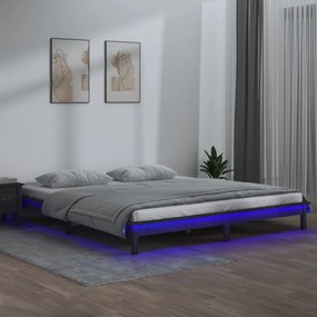 Πλαίσιο Κρεβατιού με LED Γκρι 200 x 200 εκ. από Μασίφ Ξύλο