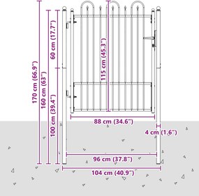 vidaXL Πύλη Φράχτη DRONTEN 100 x 125 cm Κλειδώσιμο Μέταλλο Μαύρο