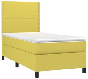 Κρεβάτι Boxspring με Στρώμα &amp; LED Πράσινο 100x200 εκ Υφασμάτινο - Πράσινο