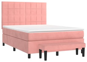 Κρεβάτι Boxspring με Στρώμα Ροζ 140x190 εκ. Βελούδινο - Ροζ