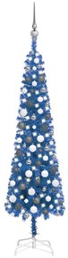 vidaXL Χριστουγεννιάτικο Δέντρο Slim με LED & Μπάλες Μπλε 150 εκ.