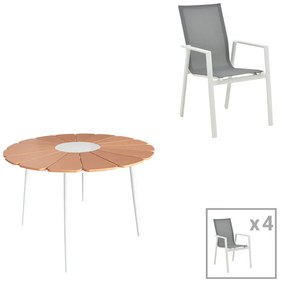 Τραπεζαρία Pinap-Dashiell σετ 5τεμ λευκό αλουμίνιο και plywood σε φυσική απόχρωση Φ110x74εκ