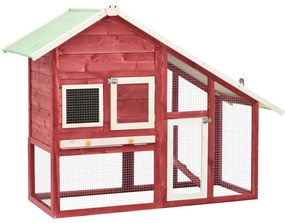 vidaXL Κλουβί Κουνελιών Κόκκινο/Λευκό 140x63x120 εκ. Μασίφ Ξύλο Ελάτης