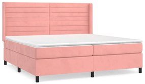 Κρεβάτι Boxspring με Στρώμα Ροζ 200x200 εκ. Βελούδινο - Ροζ