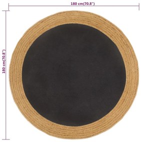 Χαλί Πλεκτό Στρογγυλό Μαύρο/Φυσικό 180 εκ. από Γιούτα/Βαμβάκι - Μαύρο