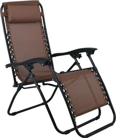 SUPER RELAX Πολυθρόνα με Υποπόδιο, Μέταλλο Βαφή Μαύρο, Textilene Καφέ   2τμχ