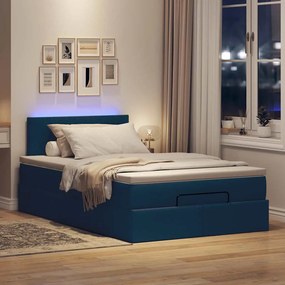 vidaXL Οθωμανικό κρεβάτι με στρώμα &amp; LEDs Μπλε 120x200 cm Ύφασμα