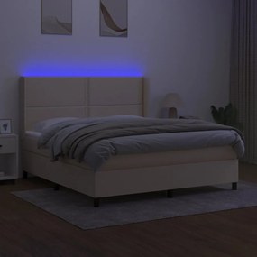 vidaXL Κρεβάτι Boxspring με Στρώμα &amp; LED Κρεμ 180x200 εκ. Υφασμάτινο