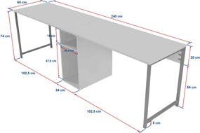 Γραφείο Πεύκο Atlantic / Μαύρο TWIN 240x60x74