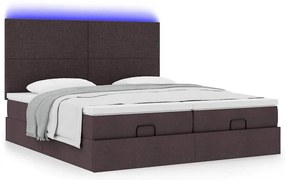 vidaXL Οθωμανικό κρεβάτι με στρώματα&amp;LEDs Σκούρο καφέ 200x200cm ύφασμα