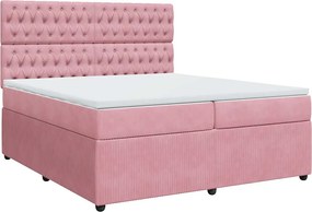 vidaXL Κρεβάτι Boxspring με Στρώμα Ροζ 200x200 εκ. Βελούδινο