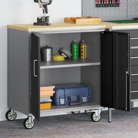 vidaXL Εργαστήριο με τροχούς Μαύρο και γκρι 75 x 45 x 85 εκ.