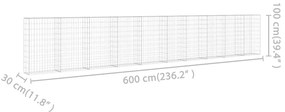 Συρματοκιβώτιο Τοίχος 600x30x100 εκ. Γαλβαν.Χάλυβας + Καλύμματα - Ασήμι