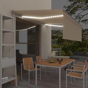 vidaXL Τέντα Αυτόματη με Σκίαστρο/LED/Αισθητήρα Ανέμου Κρεμ 4x3 μ.